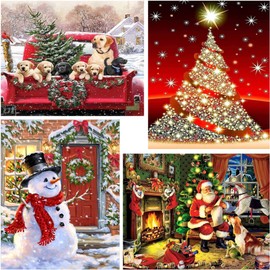 EmptyZ 4 Pack Diamond Painting Kits for Adults Christmas, Santa Claus, DIY 5D Full Drill Diamond Art Kits Snowman Diamond Dotz for Home Wall Decor, Gem Art 12x16 Inches