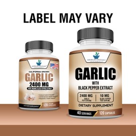 American Standard Supplements Garlic 2400mg Per Serving with Black Pepper Fruit Extract – Vegan, Gluten Free, Non-GMO, 120 Capsules, 40 Servings