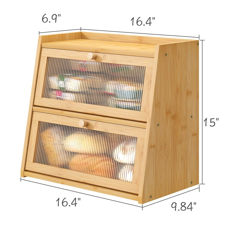 viewcare Bread Box for Kitchen Counter, Double Layer Large Bamboo