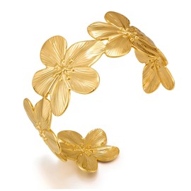 WOWORAMA Flower Cuff Bracelets for Women Matte Gold Chunky Floral Bangle Bracelet Boho Vintage Flower Bracelets Gold Statement Bracelet