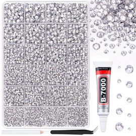 25000Pcs Resin Rhinestones for Crafting, Clear 2-6mm Mixed Sizes Non Hotfix Flatback Gems with 1Pcs Glue, Bedazzling Crystal for DIY Craft Clothing Mugs Tumblers Shoes Fabric Decor Nail Art
