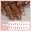 French Tips Press on Nails Short Square Silver Fake Nails