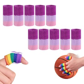 Finger Sleeves Protectors, 10 Pcs Finger Compression Sleeves Support Thumb Brace Finger Splint Sleeve, Elastic Sports Finger Sleeves for Trigger Finger, Knuckle, Arthritis, Basketball (Purple pink)