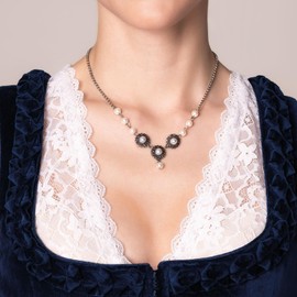 Alpenflüstern Helena Triology DHK323 Metal Costume Necklace – Women's Costume Jewellery Dirndl Necklace (Antique Silver-Colour), Zinc, Pearl