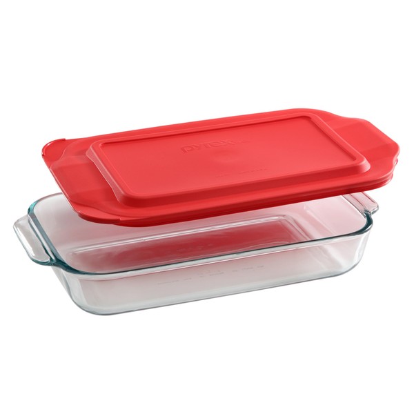 Pyrex Basics 2-Qt Glass Baking Dish with Lid, Tempered Glass Baking Dish with Large Handles, Non-Toxic, BPA-Free Lid, Dishwashwer, Microwave, Freezer and Pre-Heated Oven Safe