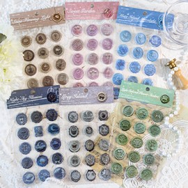 Kigofora Collage Material Large Capacity 90 Sealing Wax Seals Retro 3D Sealing Wax Flake Seal Flowers, Grass, Cats, Ribbon, Moon Collage Women's Notebook Material Envelopes, Wedding, Invitations