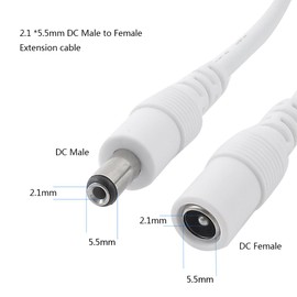 Liwinting 5m/16.4Feet DC Extension Cable, 12V DC Power Adapter Plug Extension Cord 5.5mm x 2.1mm Male to Female Extension Wire for DC 12V Power Adapter, CCTV Security Camera etc. - White