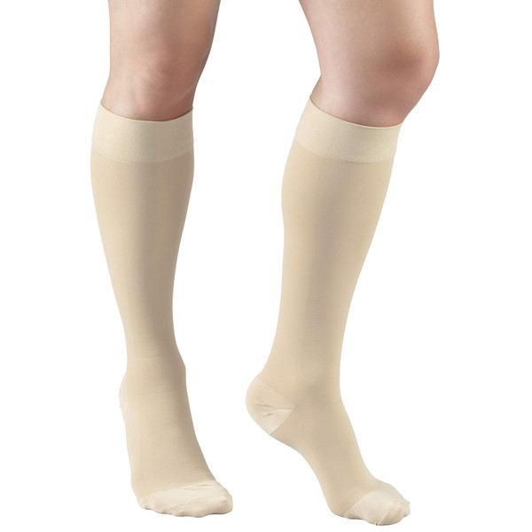 Truform 20-30 mmHg Compression MicroFiber Stockings for Men and Women, Knee High Length, Closed Toe, Beige, Medium