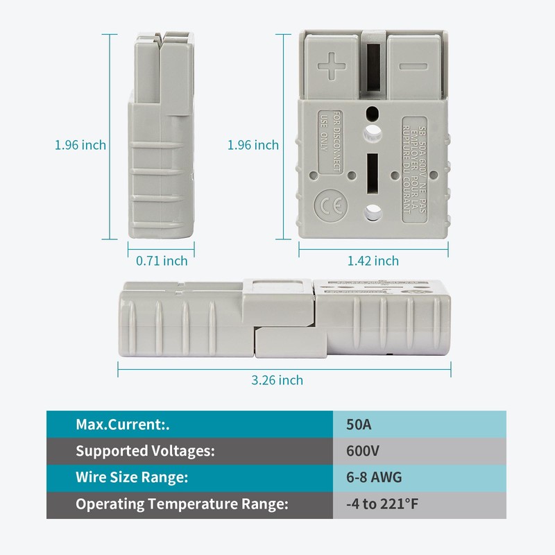 W LAIWO 50A Power Connector Kit, 600V DC Plug with
