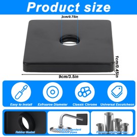 Shower Arm Flange 3.5 Inch Large Square Escutcheon Cover Plate for Shower Head Arms Universal Plumbing Cover Plates Replacement for Covering Gaps Holes (Matte Black)