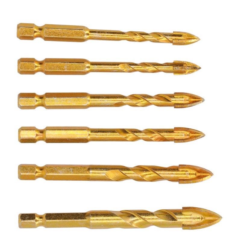 6Pcs Cross Spearhead Drill Bit Carbide Hex Shank Drilling Tool