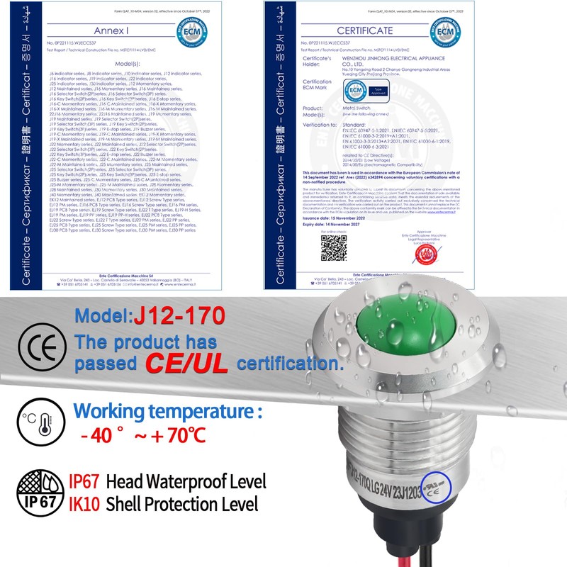 UL Listed Indicator Light 12mm 0.47" LED Lamp with 140mm
