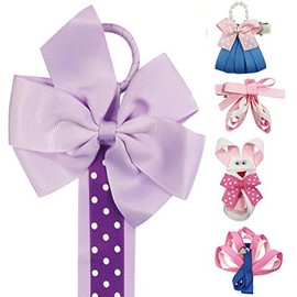 Wrapables Peacock, Bunny, Purse, Ballet Shoes Ribbon Sculpture Hair Clips with Polka Dots Hair Clip/Hair Bow Holder, Purple