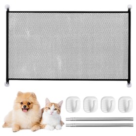 Door Safety Gate, No Drilling, 110 x 72 cm, Door Gate, Dogs, Children's Door Gate, Black, with 4 Hooks and 2 Poles, Flexible for Stairs, Doors and Pets