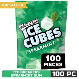 ICE BREAKERS Ice Cubes Spearmint Sugar Free Chewing Gum Pouch, 8.11 oz 100 Pc