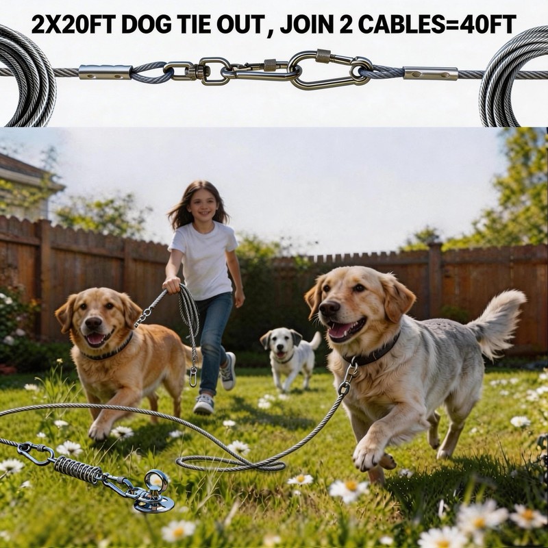 MOLANZ Dog Tie Out Stake with Shock Spring, Dual 20ft