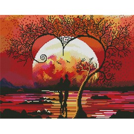 Abillyn Embroidery Cross Stitch Kit Love Tree Sea Sunset Romantic Stamped with Printed Pattern Starter Kit (Love Tree)