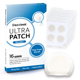 Dazzlook Microdart Pimple Patch for Deep Blemish, Hydrocolloid Acne Patch with Salicylic Acid, Nicotinamide, CICA, Tea Tree Oil Targe Early Stage & Underground Zit Breakout (16 Counts)