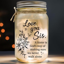 A Sister is God's Way We Never Walk Alone - Tarro de luz nocturna, regalos de cumpleaños para hermanas de hermanas, hermano, regalo de hermanas para el día de la madre, Navidad