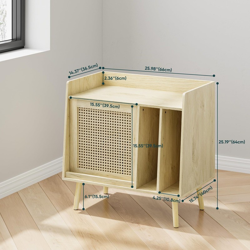 Kiasthome Record Player Stand, Vinyl Record Storage Cabinet Up to