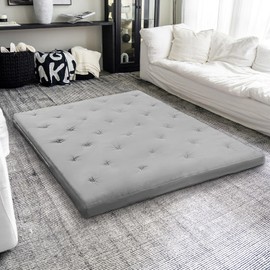 ZonLi Japanese Floor Futon Mattress Twin Size 39"x 80",100% Cotton 4'' Thicken Tatami Mattress,Foldable Sleeping Pad,Portable Dormitory Tatami Mat,Roll Up Floor Lounger Bed for Adult (Light Grey)