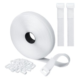 Vatiyszk 5m Adjustable Cable Straps with 25 Buckles, Reusable Fastening Cable Ties, Free Cut Length, White Hook and Loop Cinch Straps for Cable Tidy, Wire Management, Cord Organiser, 2cm Wide