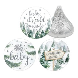 Baby It's Cold Outside Baby Shower Chocolate Kisses Party Favor Candy Stickers, Winter Wonderland Baby Shower - 180 Count