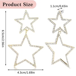 Star Earrings for Women, Mabor Star Dangle Gold Earring 14K Sparkly Earring Long Dangle Y2k Jewelry(1 Pairs)