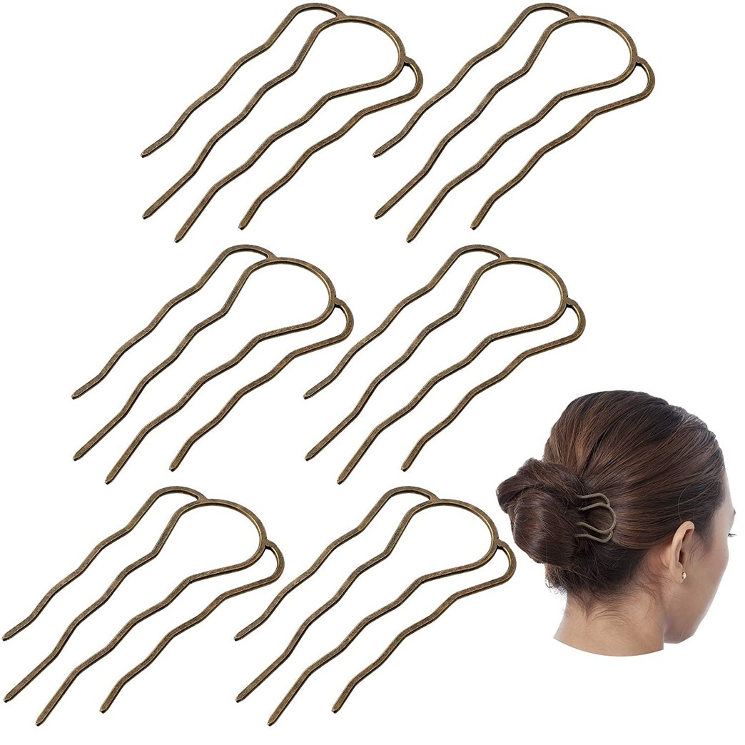 6 Pieces 87 mm Hair Fork Clip Stick Hair Side Comb Hairpin Hair Bun Updo Hair Sticks Alloy 4 Prong Bun Hair Pins Clips Grips for Women Hair Styling Tool Accessories (Bronze Color)