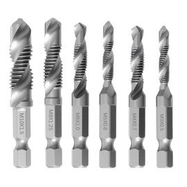 6Pcs HSS Thread Tap Drill Bit Set, 1/4” Drills and Taps Set Spiral Point Coarse Screw Taps Combination Metric Hex Shank left Handed Drill Bits Hand Tap Tools in M3 M4 M5 M6 M8 M10