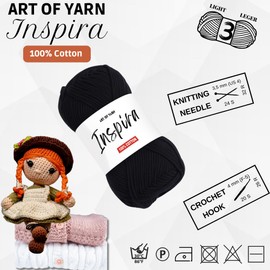 Art of Yarn İnspira 100% Cotton Yarn -3 DK Light, Soft & Smooth Yarn for Crocheting, Knitting & Crafts – 50g (1.76 Oz), 85m (92.96 Yds) – Perfect for Baby Blankets, Scarves & More – 1 Skein 99221