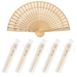 WYTAOHZL 6PCS Wooden Hand Fans 8Inch Handheld Folding Fans Wooden Fan with Bags Decorative Handheld Fan for Weddings Party Baby Shower
