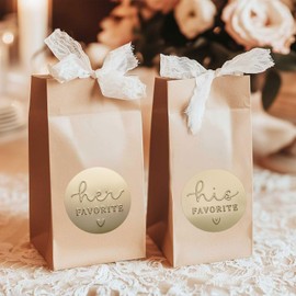 120 x His and Her Favorite Stickers, Embossed Gold Foil Wedding Favors for Guests, Wedding Treat Bags, Raised Gold Foil His and Her Favorite Labels, Wedding Favorite Stickers, 1.6” (Stickers Only)
