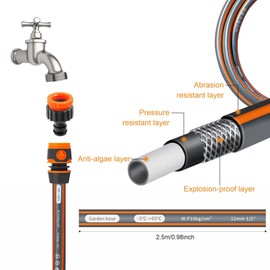 Garden Hose Connection Kit - 2.5M Short Hose Pipe with 3/4" & 1/2" Adapters, Tap Connectors for Reel, Cart, Sprayer