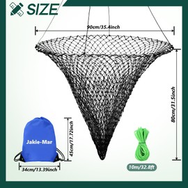 Foldable Pier Fishing Net Bridge Net, Drop Net for Pier Fishing Designed for Big Fish with Dual-Line Reinforced Fiber Net Bold Soft Steel Hoops Folding Bucket(Black 90)