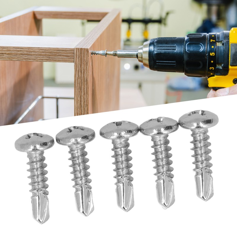 200PCS Round Head Drill Screws 304 Stainless Steel Self Drilling