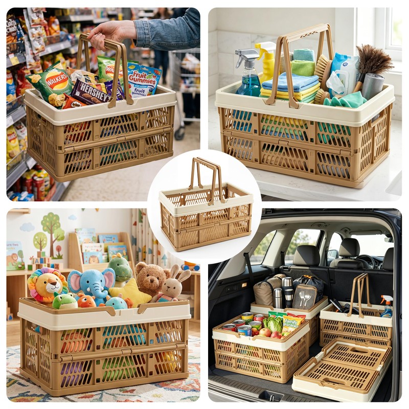 33L Collapsible Crate for storage, Plastic Milk Crate,17inch Collapsible Crates