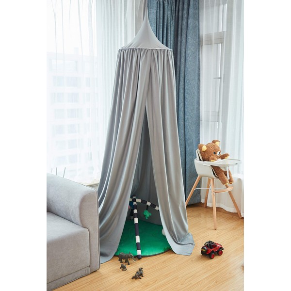 Laneetal Children Bed Canopy Grey Round Dome Mosquito Net Kids Nursery Room Decorations Prince Princess Play Tent for Baby Crib Nook Height 240cm