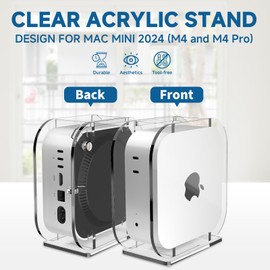 CaSZLUTION Acrylic Vertical Desktop Stand for Mac Mini 2024, Upright Desk Holder Compatible with Mac Mini M4 / M4 Pro, Space Saving, Heat Dissipation, Easy Access to Power Button (Clear)