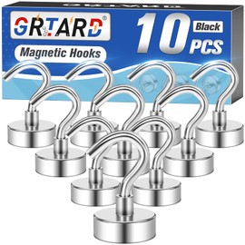Grtard 10 Pcs Strong Magnetic Hooks Heavy Duty, 25LBS Magnetic Hooks for Cruise Cabins, Magnet Hooks Heavy Duty, Magnet with Hooks for Hanging, Refrigerator, Cruise Cabin, Grill, Travel