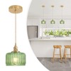 Shenmoyl Pendant Light with Green Striped Glass Lmapshade, Brass Vintage