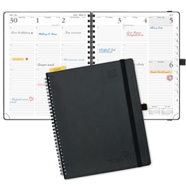 POPRUN Agenda 2025-2026 (8.5'' x 10.5'') Academic Year Planner (July 2025 - June 2026) with Hourly Time Slots, Weekly & Daily Appointment Book for time Management, Leather Cover - Black