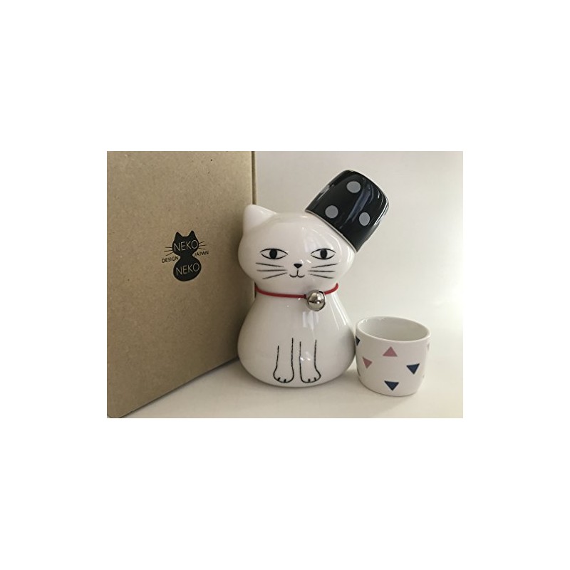 Kotobuki Bohemian White Cat Sake Set, White
