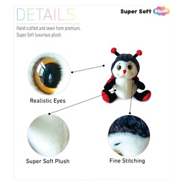Puzzled Black & Red Sitting Ladybug Plush Animal Stuffed Toy Super Soft Cuddly Critter Children's Bedtime Buddy Ornament Display Imaginative Play Toy Gift - 9"