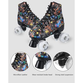 Ugboiu Roller Skates for Men and Women, Black Derby Roller Skates with 4 Shiny Wheel, Classic Double-Row Roller Skates for Indoor and Outdoor