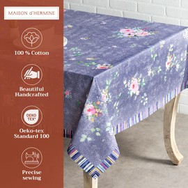 Maison d'Hermine Tablecloth, 160 cm x 220 cm, 100% Cotton, Decorative, Square Tablecloth for Mother's Day Gifts, Sweet Rose Lavender - Country Garden - Spring/Summer