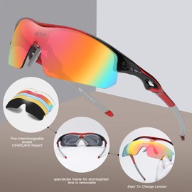 DUCO Polarized Sports Sunglasses with 5 Interchangeable Lenses UV400 Protection Sports Sunglasses for Cycling Running Glasses (Red)