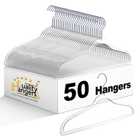 Quality Hangers Clear Plastic Hangers for Clothes | 50 Pack - 17.5 Inch | Heavy Duty Hangers Space Saving Crystal Acrylic | 360 Degree Swivel Hook and Notches (Clear, 50)