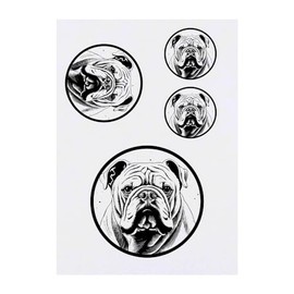 4 x 'Bulldog in Circle Frame' Temporary Tattoos - Water Resistant, Skin-Safe, Non-Toxic Transfers, Mixed Sizes (TO00069206)