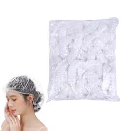 DERRON Disposable Transparent Waterproof Shower Cap, 100 Pieces, One Size Fits Most, Unisex, For Long Hair, Hair Color, Hair Treatment, Salon, Business, Travel, Hotel, Bath, Cooking, Spa